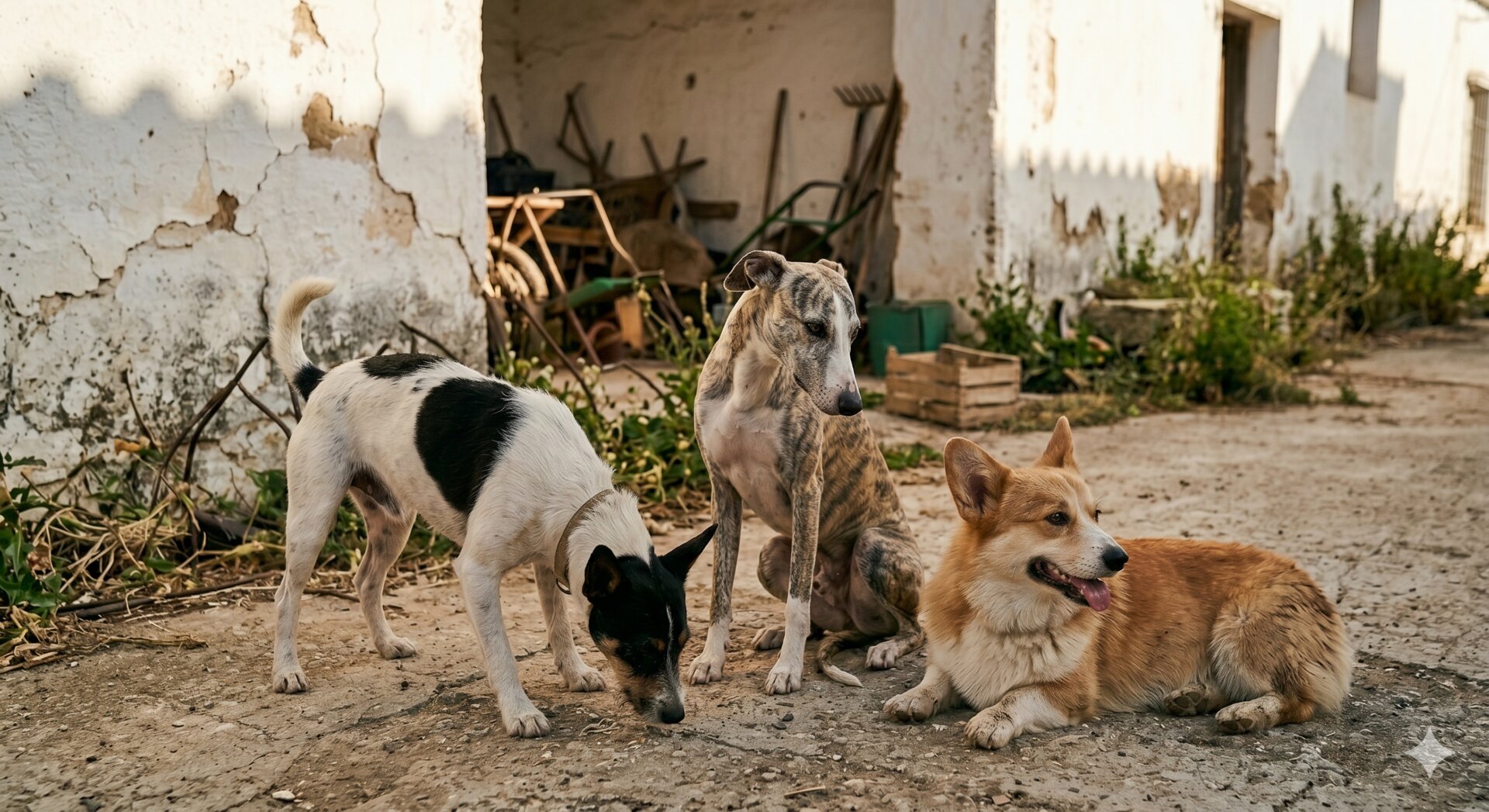 Bodeguero, Whippet y Corgi en Cortijo Revilla
